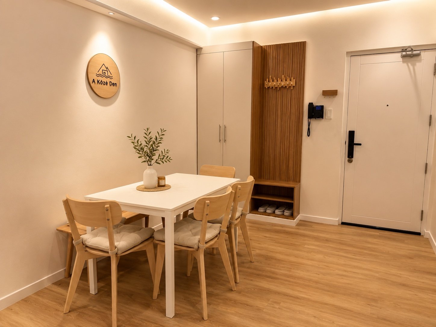 Japanese, minimalist, clean and cozy den.